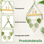Macrame Leaf: Wooden Wall Shelf – decorative, floating & hanging with handcrafted leaves in Boho style for bedroom & living room