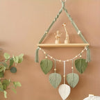 Macrame Leaf: Wooden Wall Shelf – decorative, floating & hanging with handcrafted leaves in Boho style for bedroom & living room
