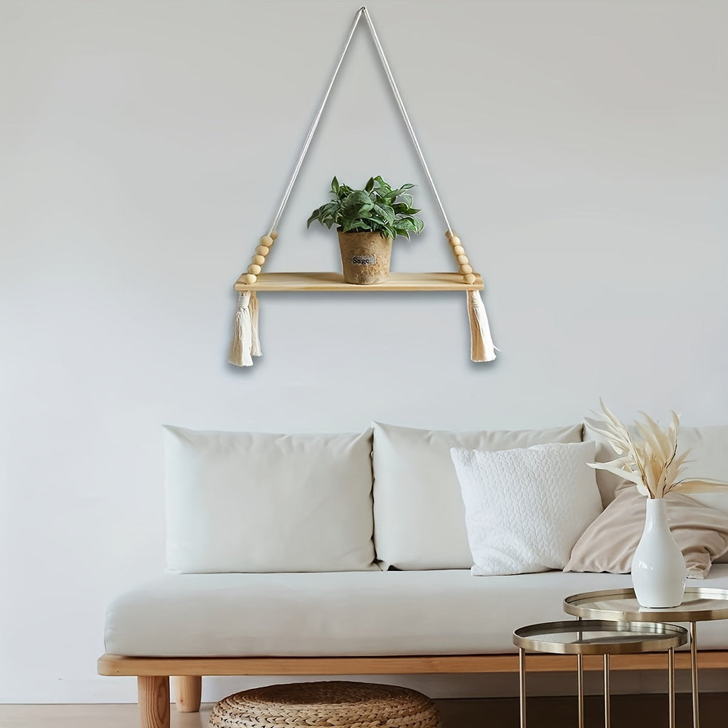 MakrameeStil: Wooden Wall Shelf – Floating, Decorative & Versatile for Kitchen, Bathroom & Living Spaces