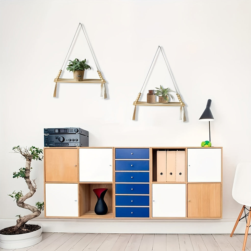 MakrameeStil: Wooden Wall Shelf – Floating, Decorative & Versatile for Kitchen, Bathroom & Living Spaces