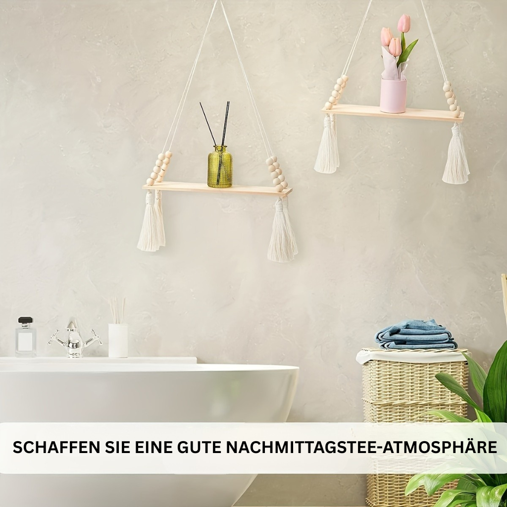 MakrameeStil: Wooden Wall Shelf – Floating, Decorative & Versatile for Kitchen, Bathroom & Living Spaces