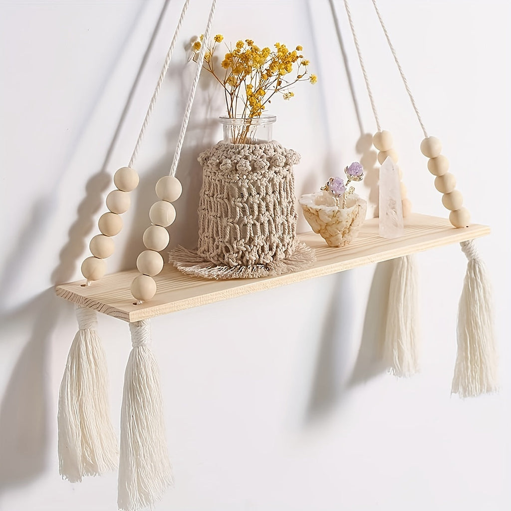 MakrameeStil: Wooden Wall Shelf – Floating, Decorative & Versatile for Kitchen, Bathroom & Living Spaces