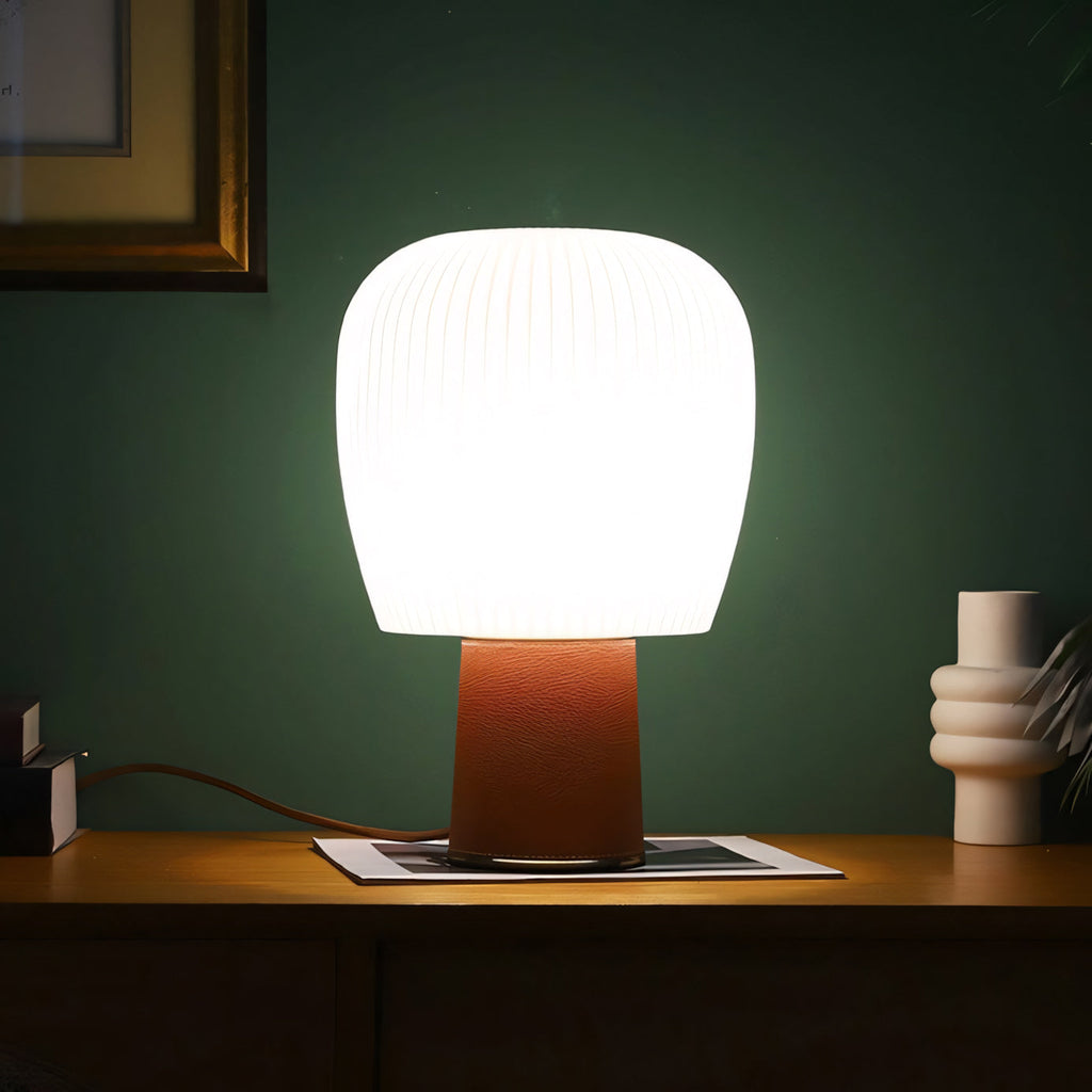 Leather-Wrapped Base Fluted Shade Table Lamp