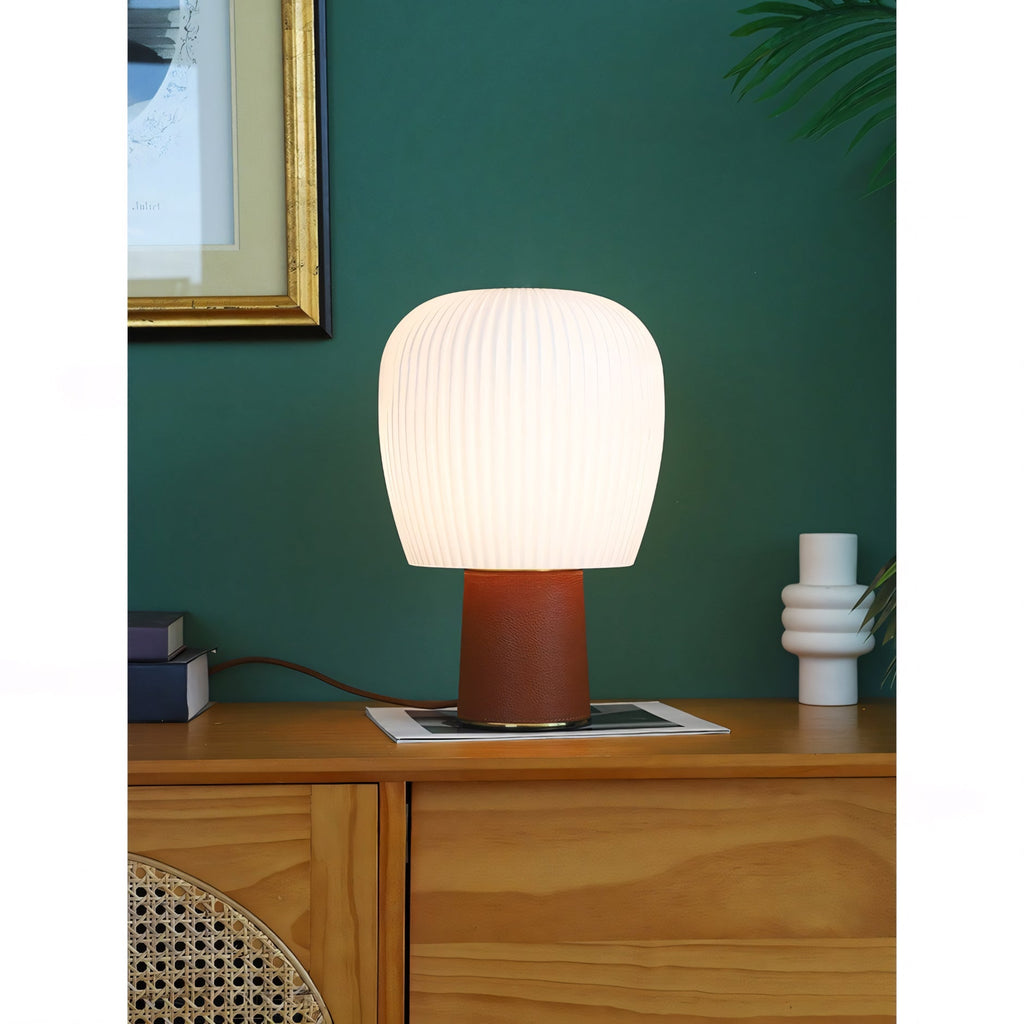 Leather-Wrapped Base Fluted Shade Table Lamp