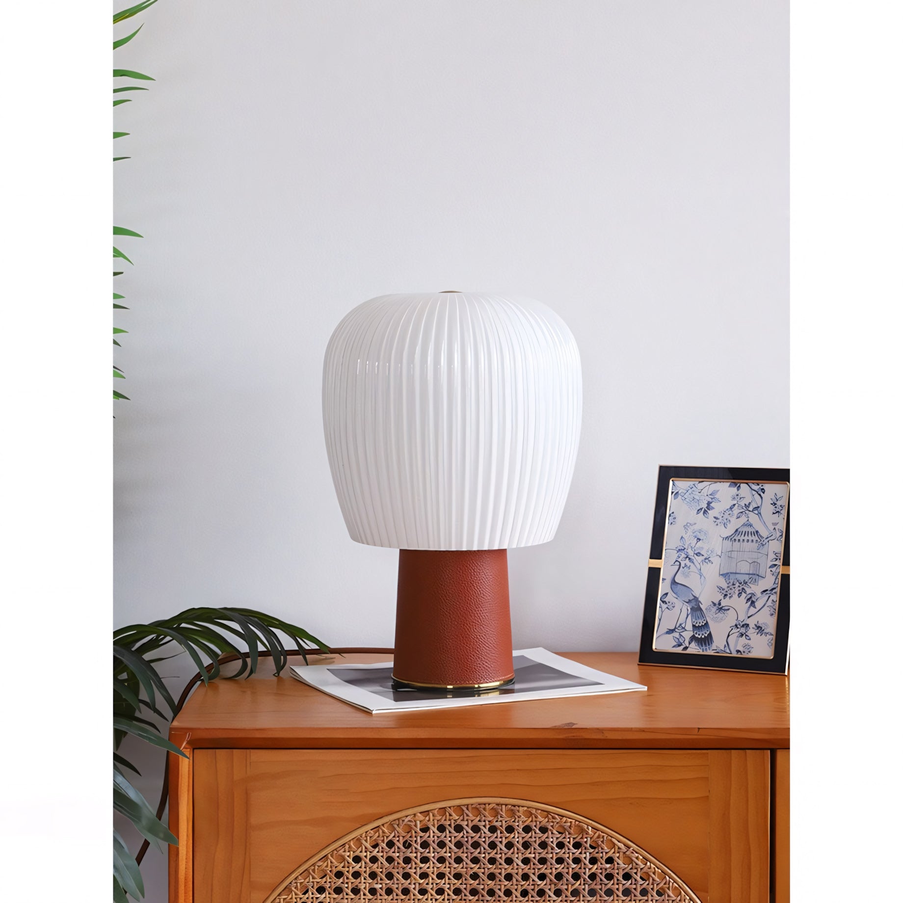 Leather-Wrapped Base Fluted Shade Table Lamp