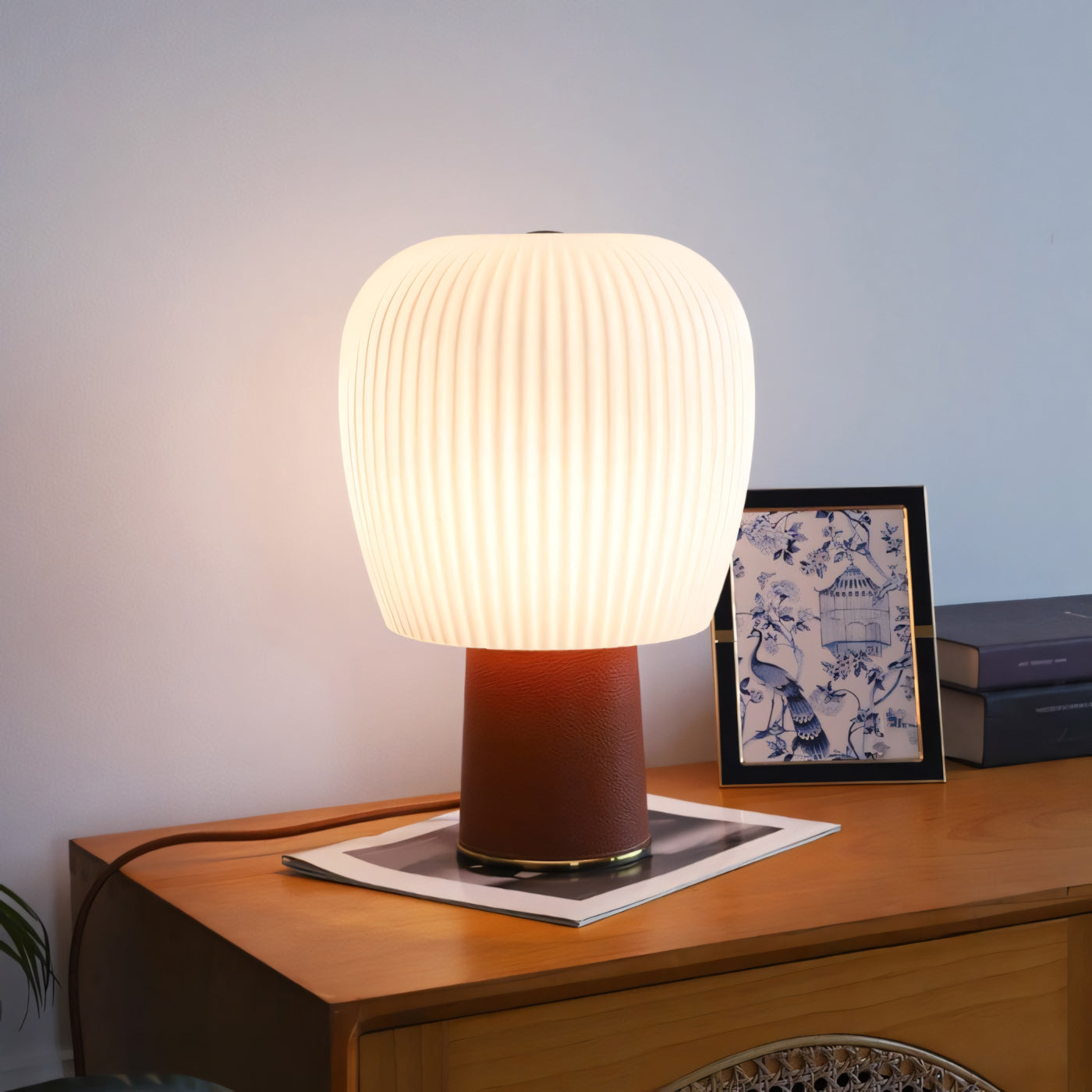 Leather-Wrapped Base Fluted Shade Table Lamp