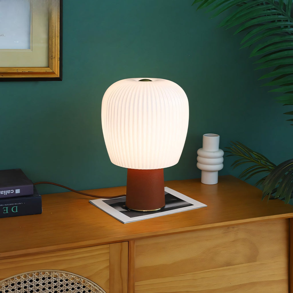 Leather-Wrapped Base Fluted Shade Table Lamp