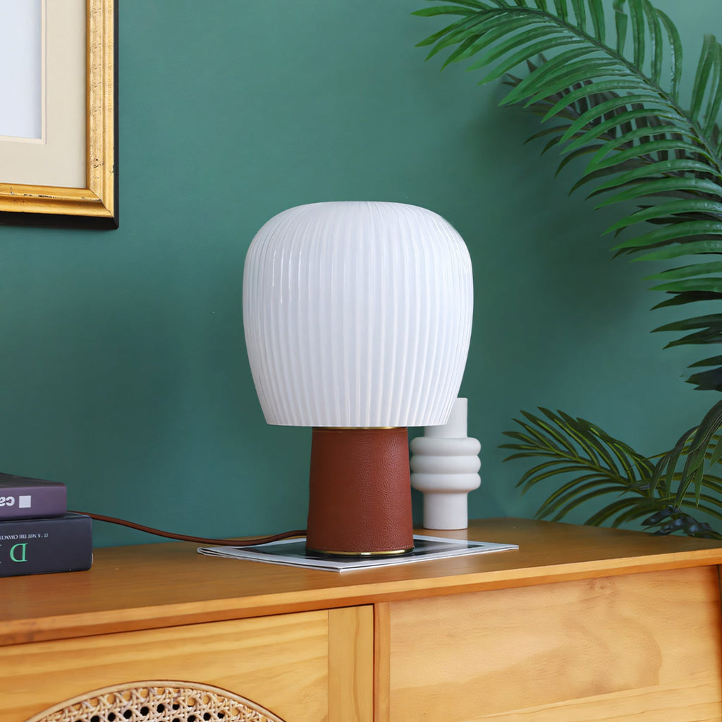 Leather-Wrapped Base Fluted Shade Table Lamp