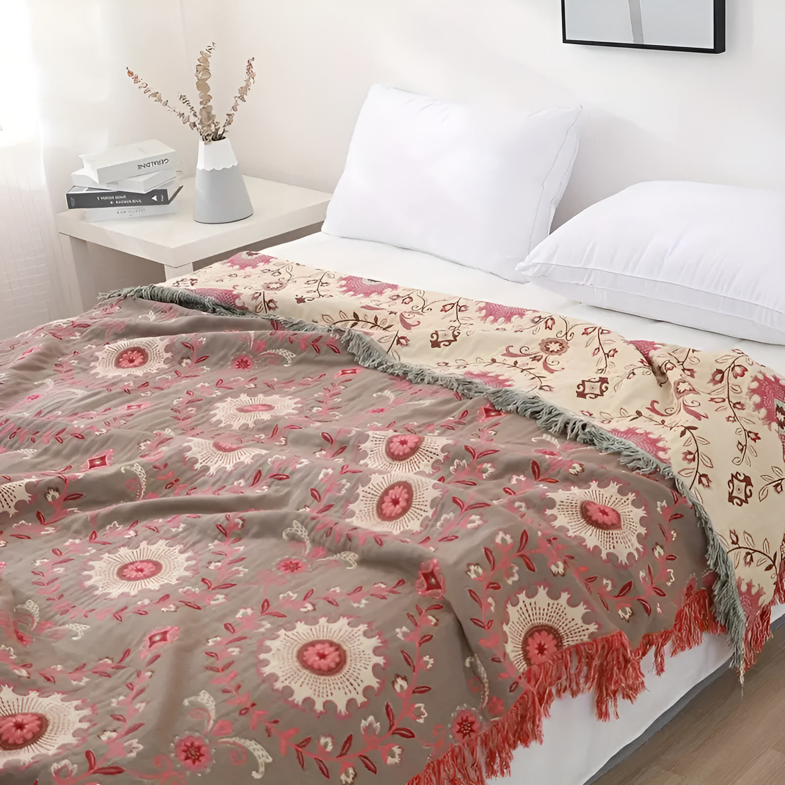 Mandala Loom: Reversible Cotton Blanket with Retro Mandala Design & Breathable Structure – for Sofa & Bedroom