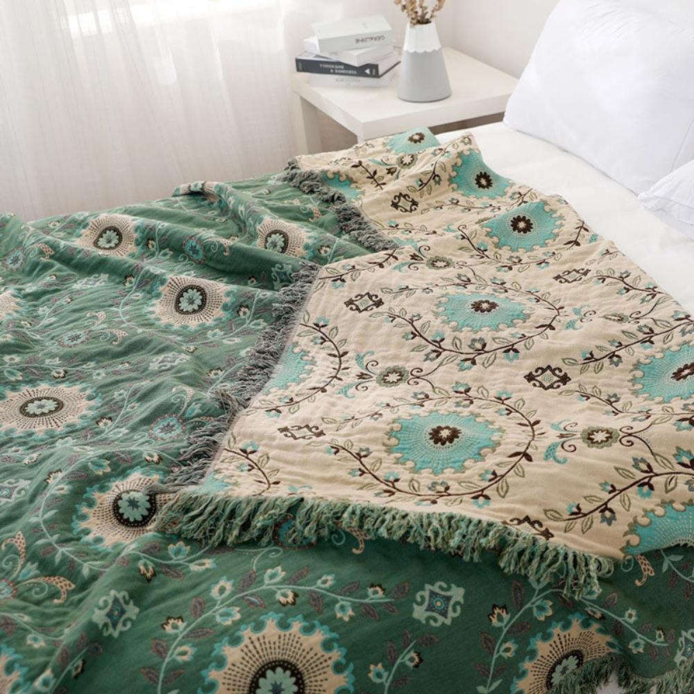 Mandala Loom: Reversible Cotton Blanket with Retro Mandala Design & Breathable Structure – for Sofa & Bedroom