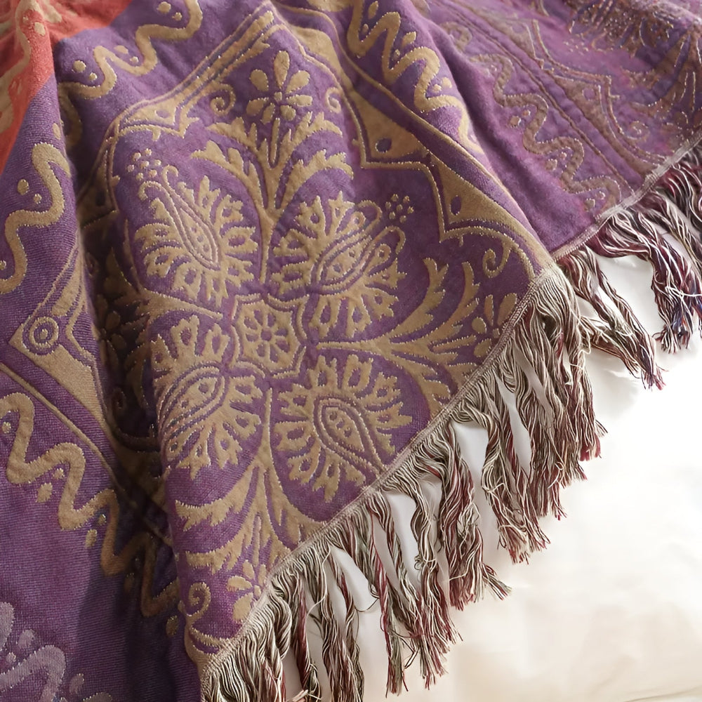MandalaGlück: Cotton Blankets in Boho Style with Colorful Mandala Pattern & Fringe Detail – for Sofa & Bedroom