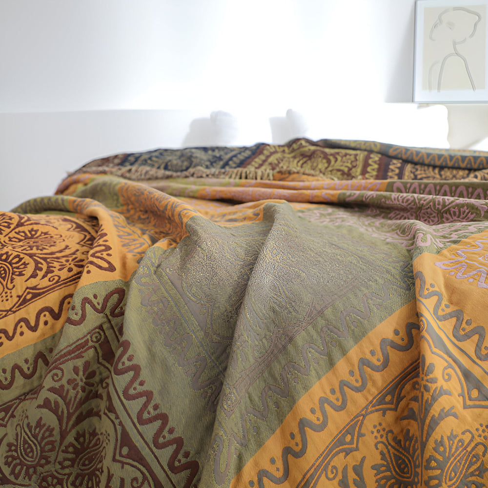 MandalaGlück: Cotton Blankets in Boho Style with Colorful Mandala Pattern & Fringe Detail – for Sofa & Bedroom