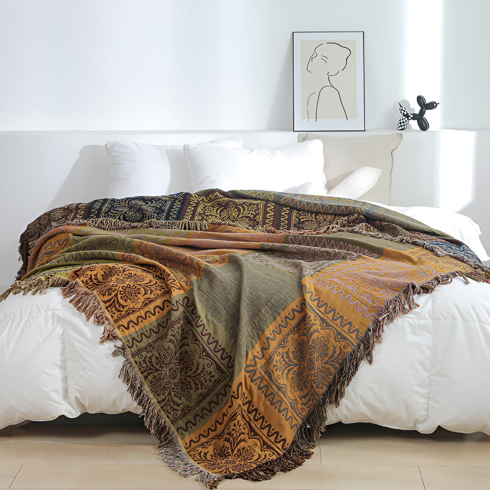 MandalaGlück: Cotton Blankets in Boho Style with Colorful Mandala Pattern & Fringe Detail – for Sofa & Bedroom