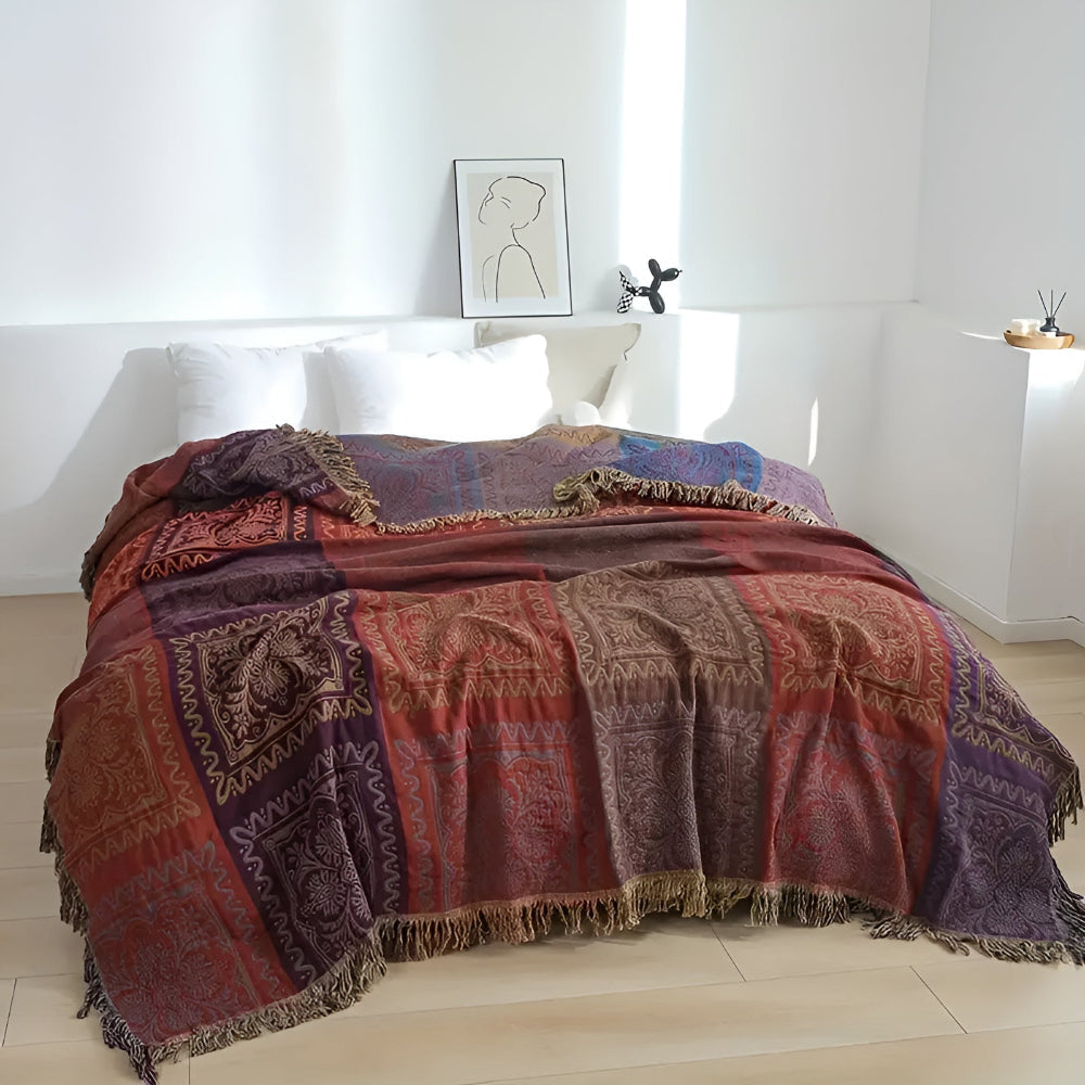 MandalaGlück: Cotton Blankets in Boho Style with Colorful Mandala Pattern & Fringe Detail – for Sofa & Bedroom