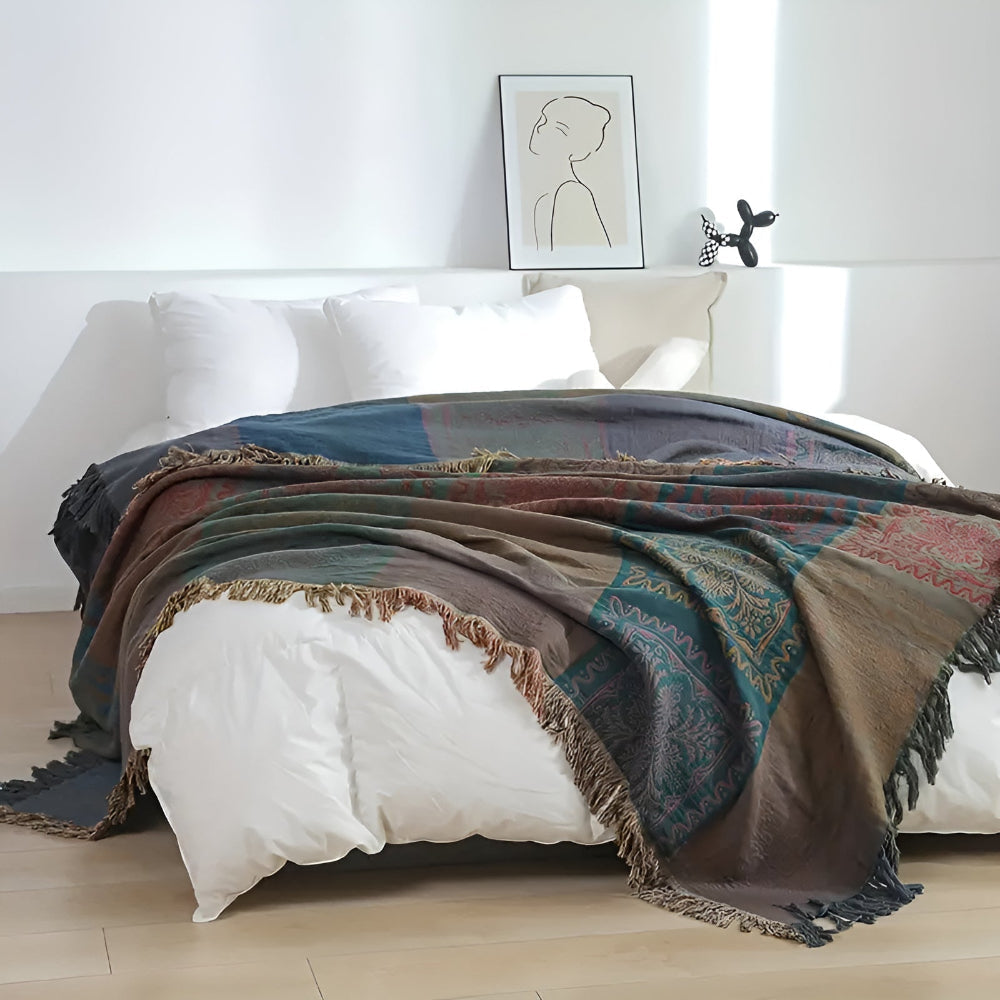 MandalaGlück: Cotton Blankets in Boho Style with Colorful Mandala Pattern & Fringe Detail – for Sofa & Bedroom
