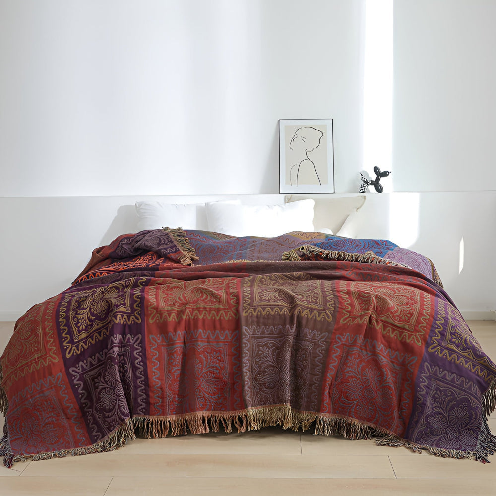 MandalaGlück: Cotton Blankets in Boho Style with Colorful Mandala Pattern & Fringe Detail – for Sofa & Bedroom