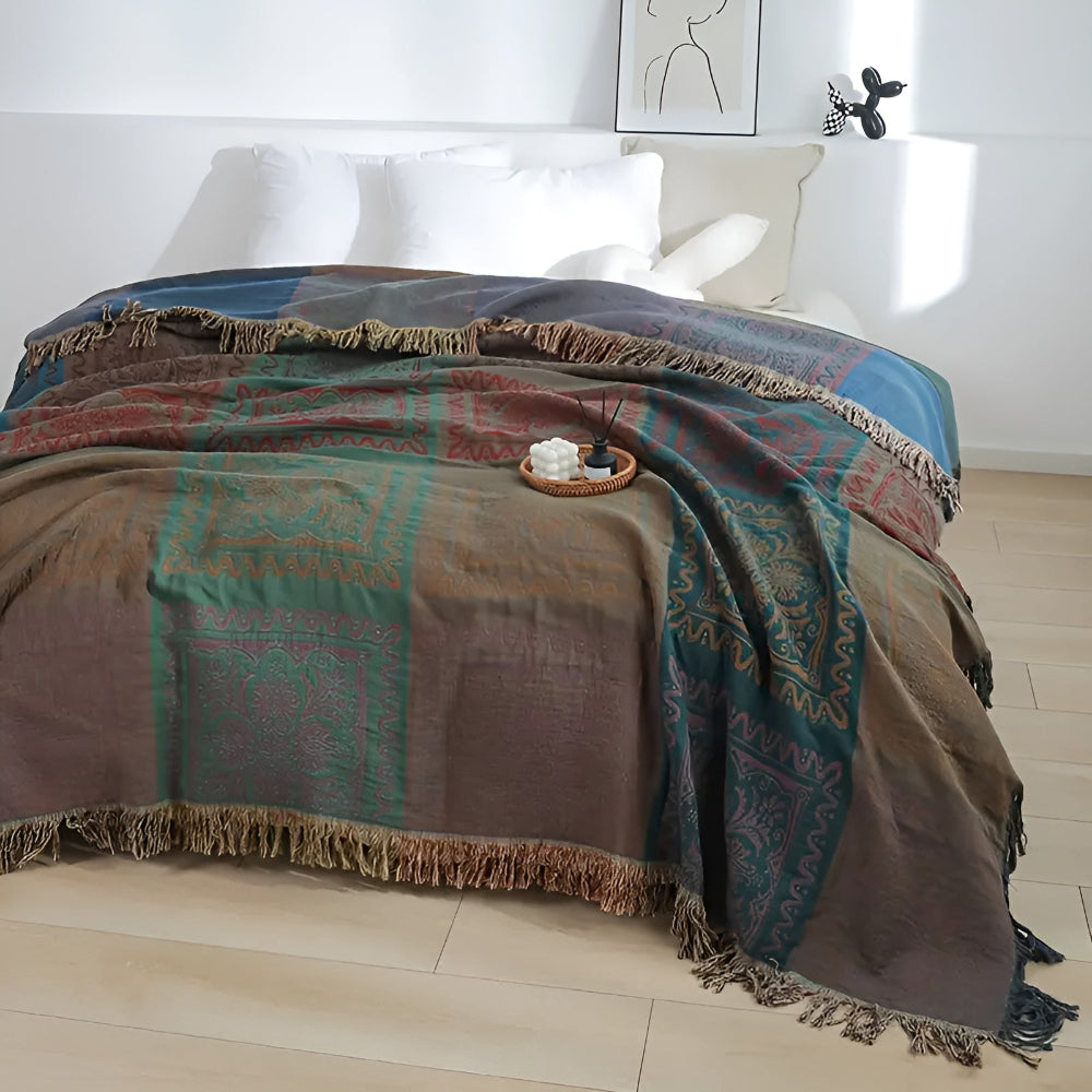 MandalaGlück: Cotton Blankets in Boho Style with Colorful Mandala Pattern & Fringe Detail – for Sofa & Bedroom
