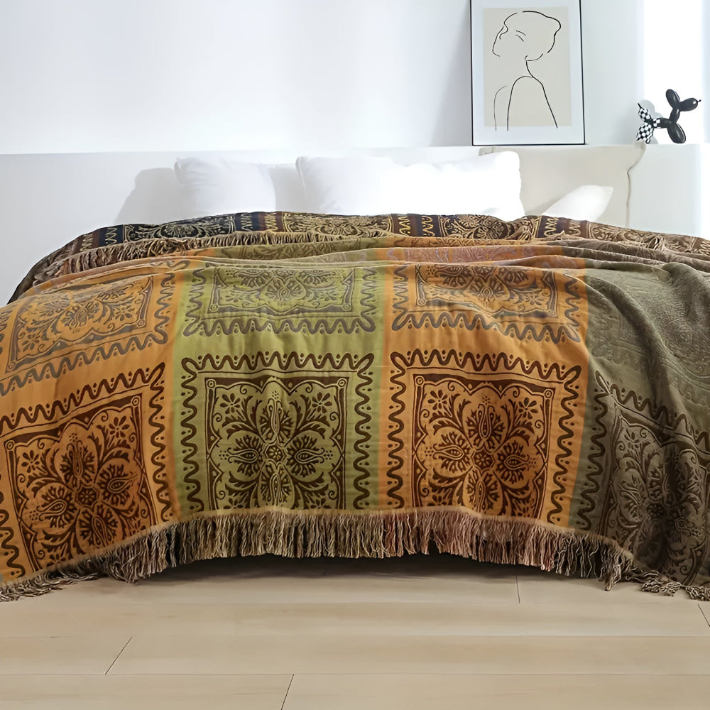 MandalaGlück: Cotton Blankets in Boho Style with Colorful Mandala Pattern & Fringe Detail – for Sofa & Bedroom