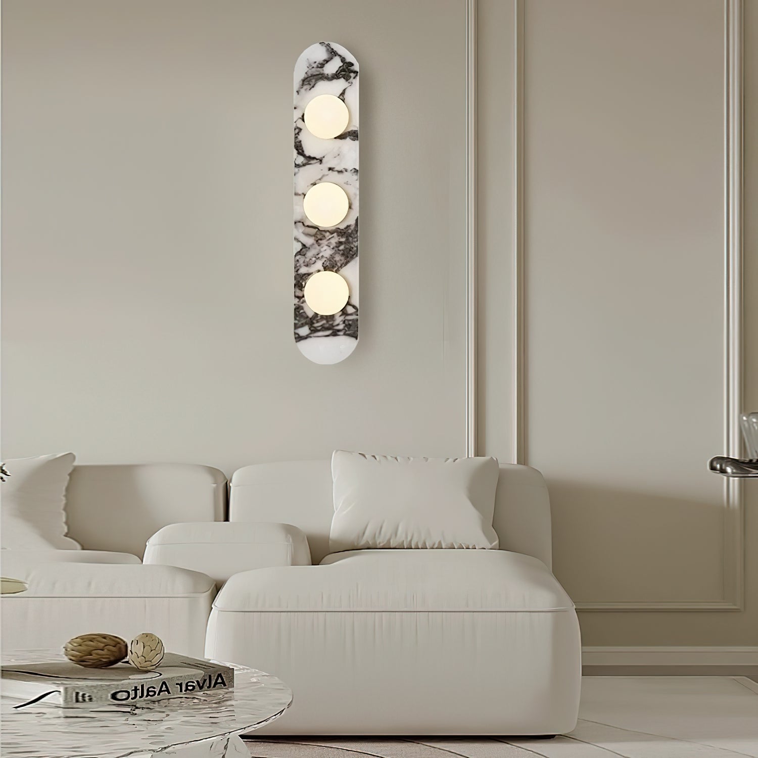 Marbellea: Marble Wall Light with Glass Balls – Modern Design Wall Lamp for Living Room & Hallway