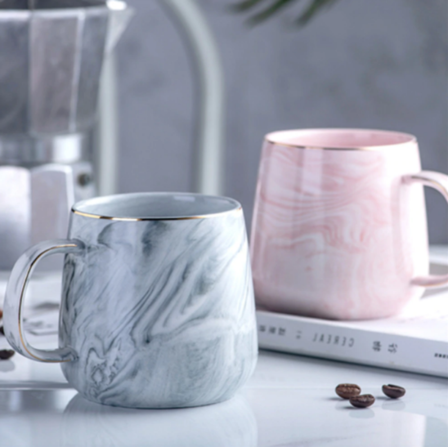 Marble Style Ceramic Mug Gold Inlay Everyday Drinkware