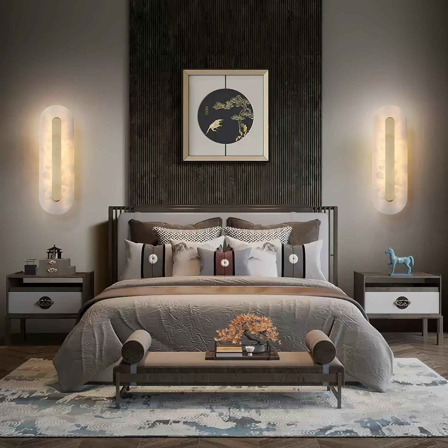 Bello Wandlamp | Wit Albast & Messing, Geïntegreerde LED