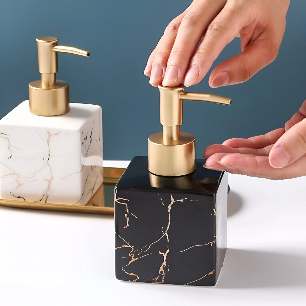 Soap Dispenser Marble Ceramic 300ml Matte Gold Pump