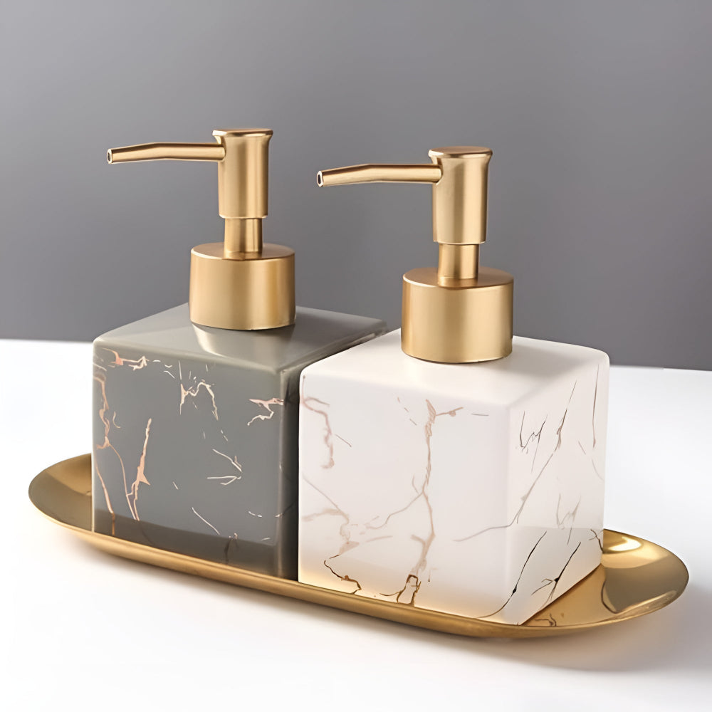 Soap Dispenser Marble Ceramic 300ml Matte Gold Pump