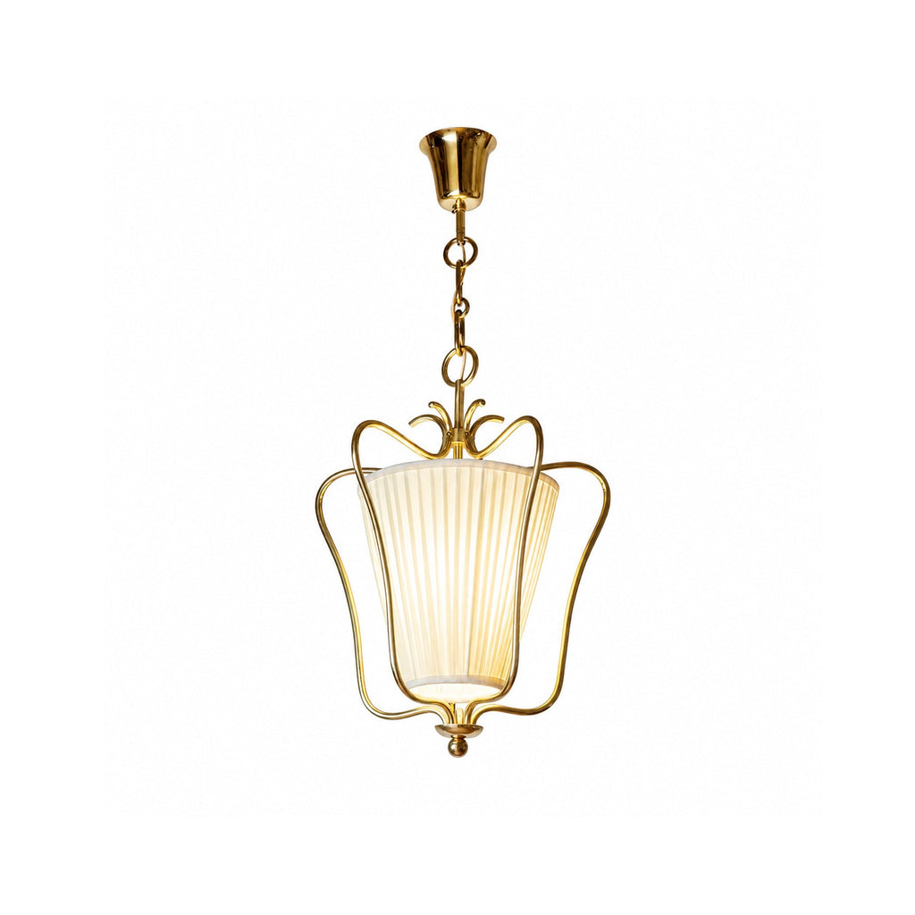 Pleated Fabric Scroll-Arm Lantern Pendant Light