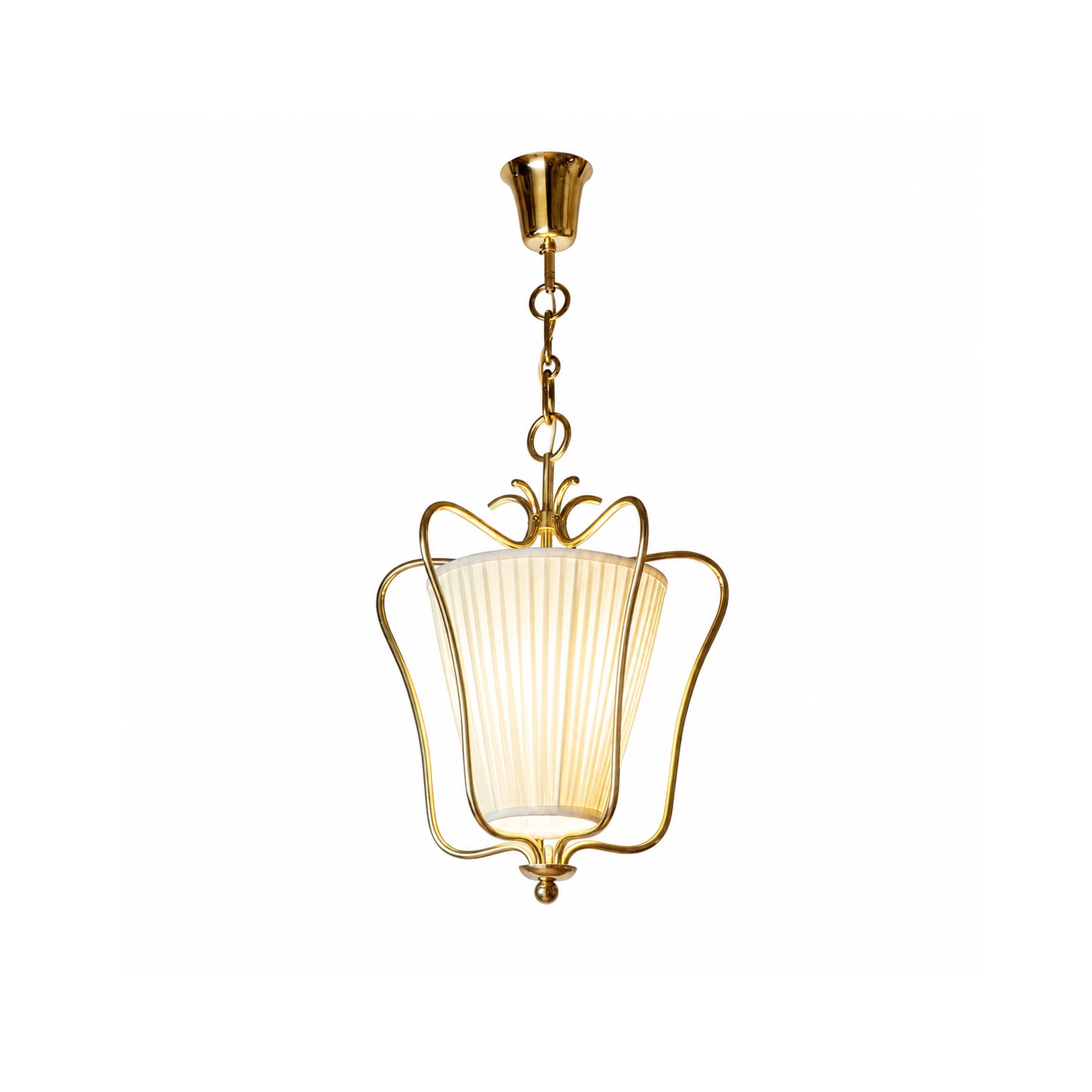Pleated Fabric Scroll-Arm Lantern Pendant Light