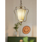 Pleated Fabric Scroll-Arm Lantern Pendant Light