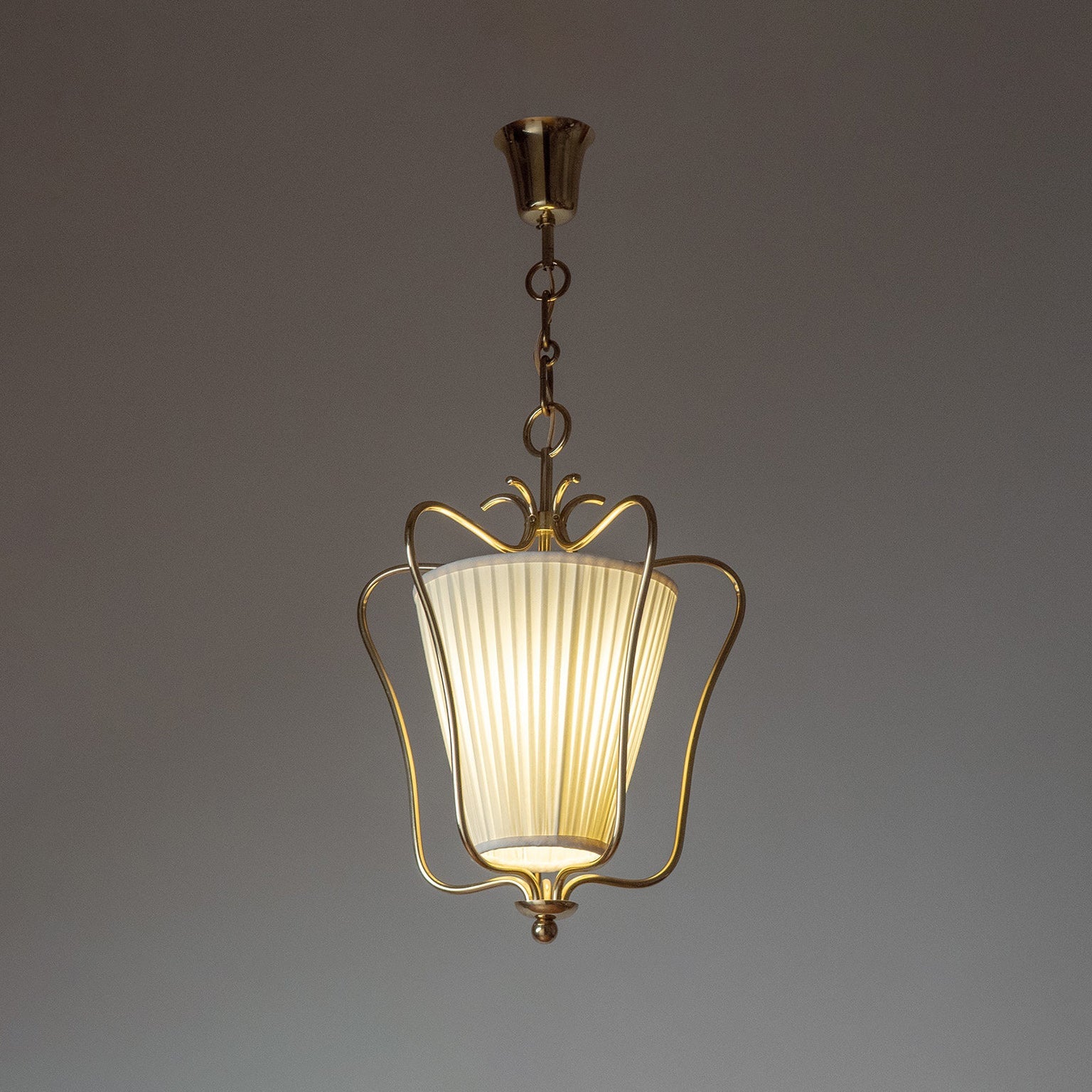 Pleated Fabric Scroll-Arm Lantern Pendant Light