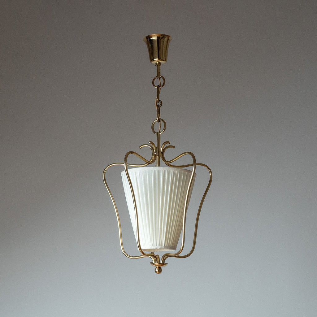 Pleated Fabric Scroll-Arm Lantern Pendant Light