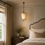 Pleated Fabric Scroll-Arm Lantern Pendant Light