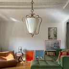 Pleated Fabric Scroll-Arm Lantern Pendant Light