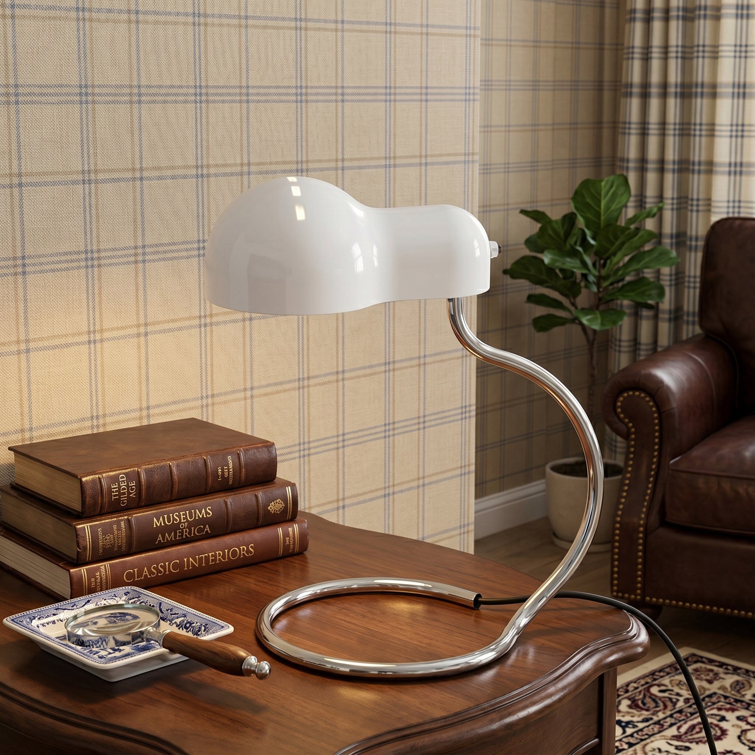Cantilevered Chrome Loop Retro Desk Lamp