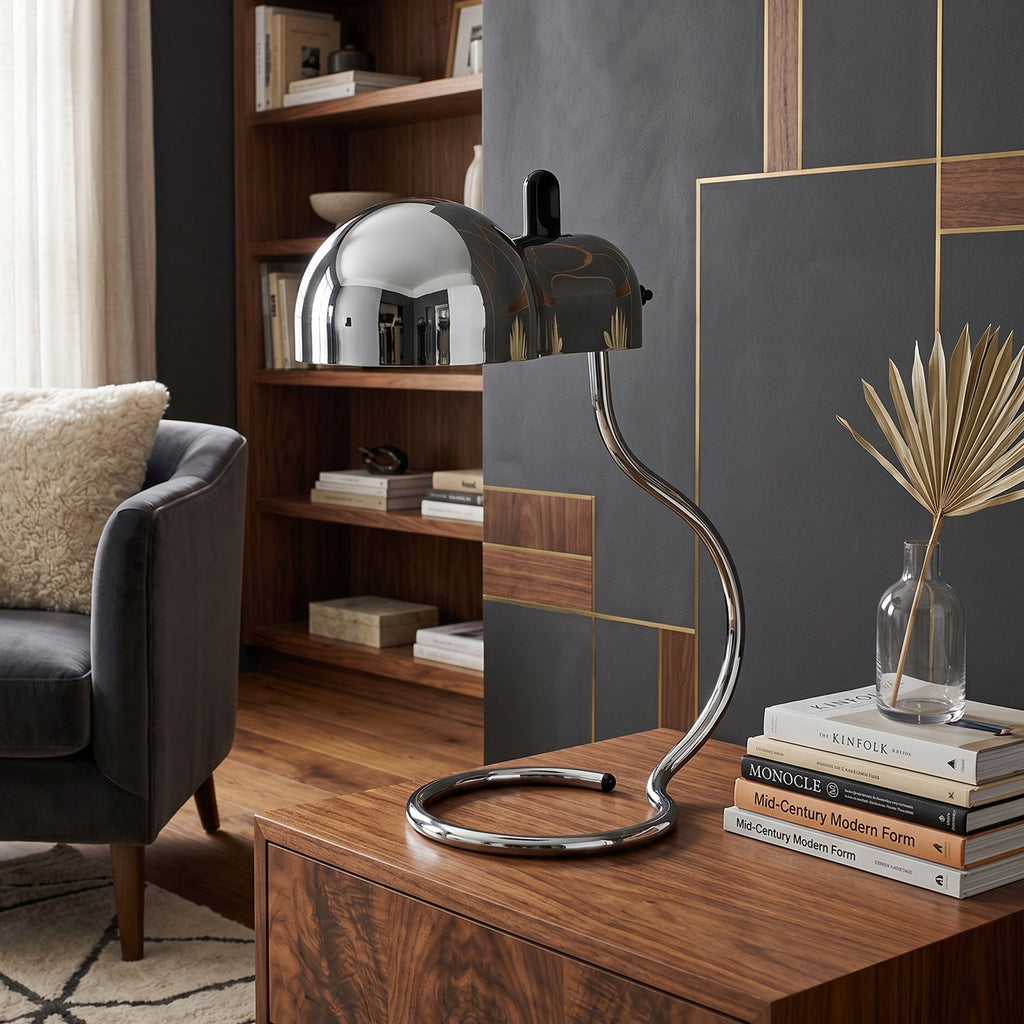 Cantilevered Chrome Loop Retro Desk Lamp