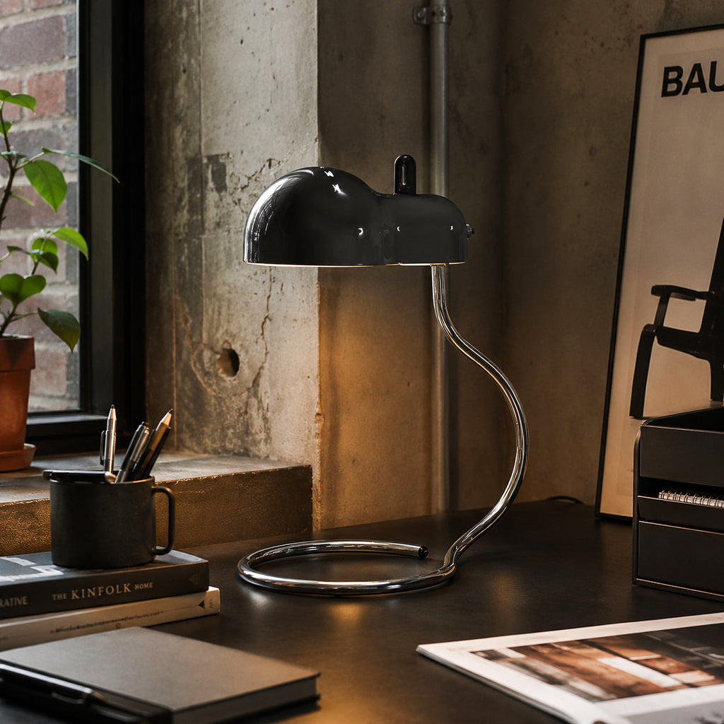 Cantilevered Chrome Loop Retro Desk Lamp