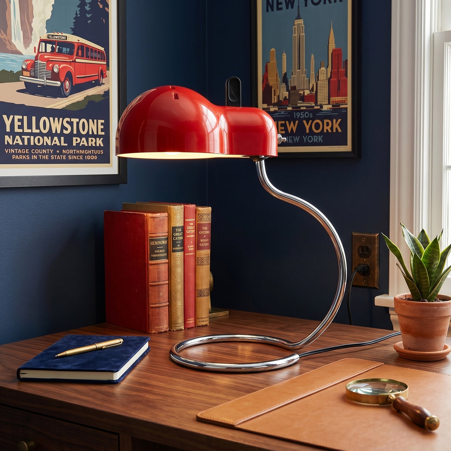 Cantilevered Chrome Loop Retro Desk Lamp