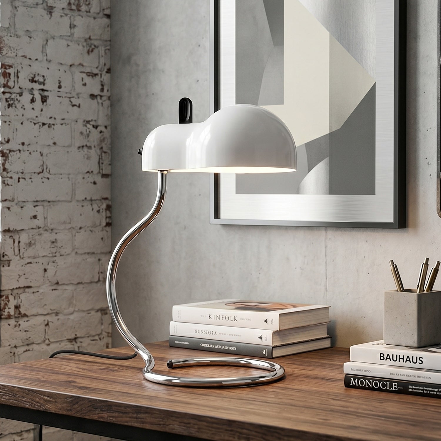 Cantilevered Chrome Loop Retro Desk Lamp