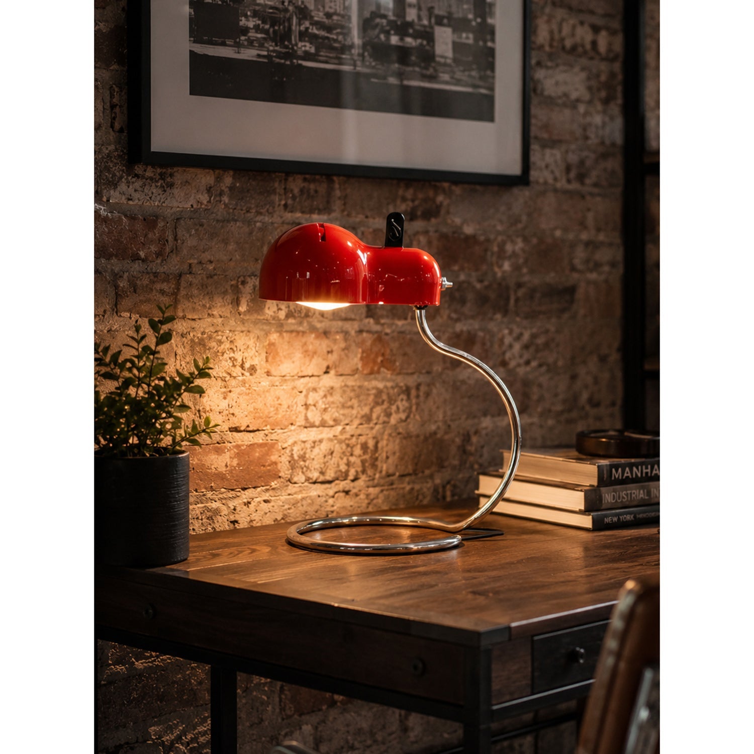 Cantilevered Chrome Loop Retro Desk Lamp