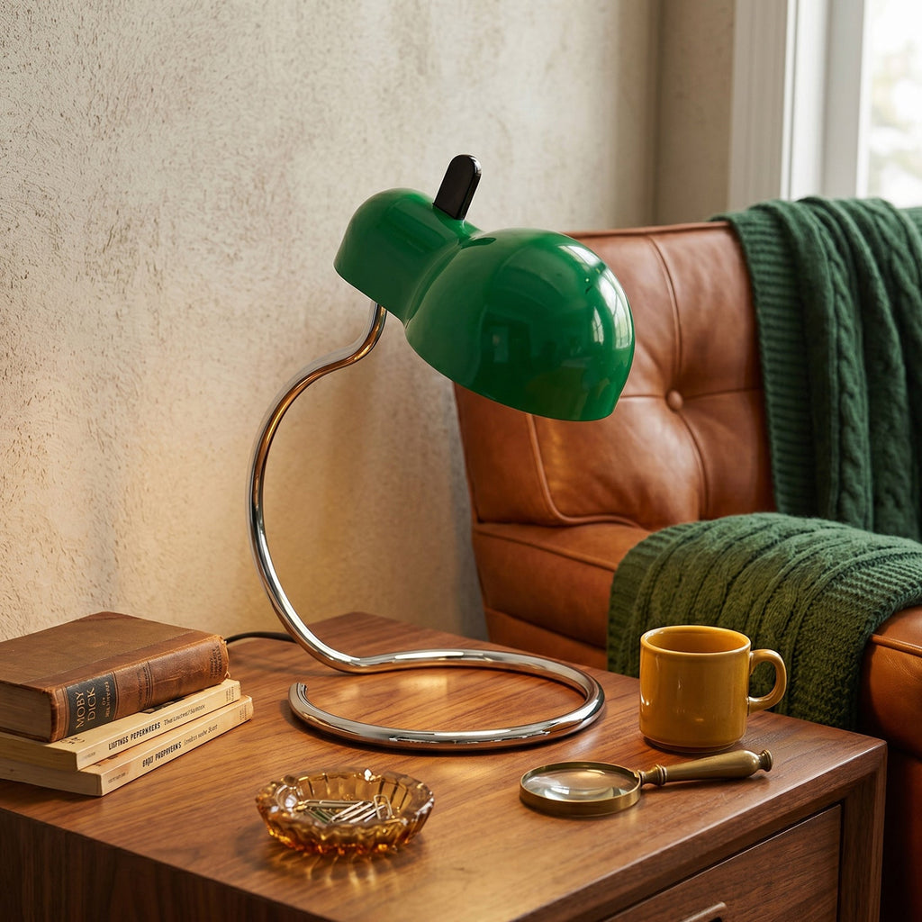 Cantilevered Chrome Loop Retro Desk Lamp