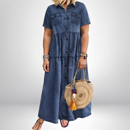 Effortless Shirt Dress for Women Tiered Collared Short-Sleeve