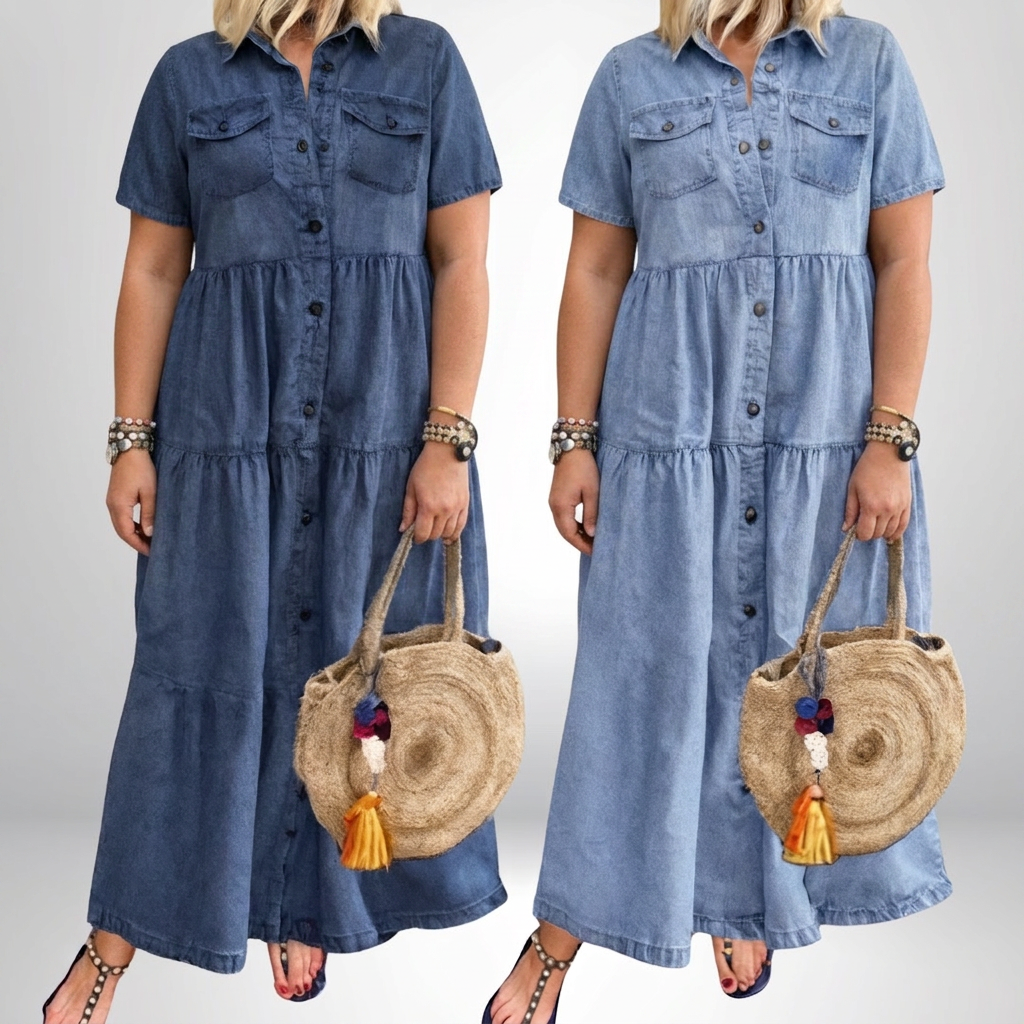 Effortless Shirt Dress for Women Tiered Collared Short-Sleeve