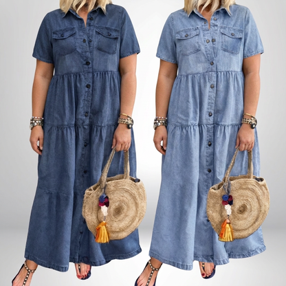 Effortless Shirt Dress for Women Tiered Collared Short-Sleeve