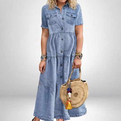 Effortless Shirt Dress for Women Tiered Collared Short-Sleeve