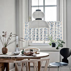 MarisBlau: Blue curtains with geometric design & tassels – charming for living & kitchen spaces