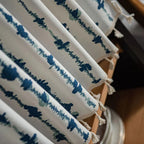 MarisBlau: Blue curtains with geometric design & tassels – charming for living & kitchen spaces