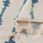 MarisBlau: Blue curtains with geometric design & tassels – charming for living & kitchen spaces