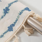 MarisBlau: Blue curtains with geometric design & tassels – charming for living & kitchen spaces