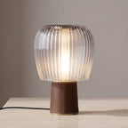 Saddle-Stitched Leather Fluted Glass Table Lamp